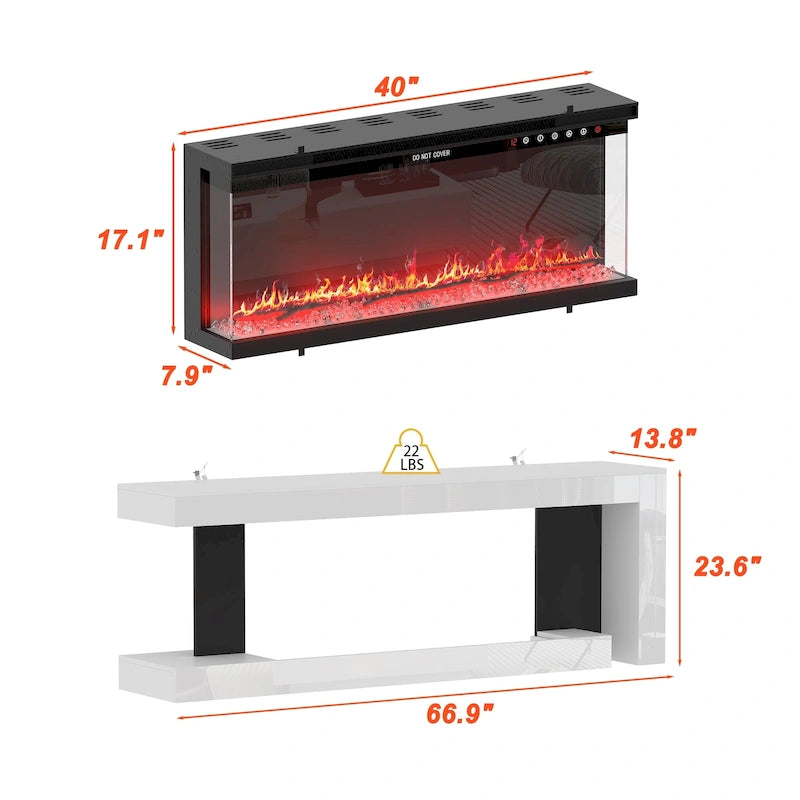 Meuble TV avec cheminée électrique élégante : Fonctionnement télécommandé et chauffage réglable pour plus de confort