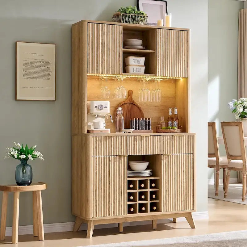 72  Wine Bar Cabinet, Modern Wood Coffee Bar Cabinet with LED Lights - N/A