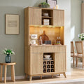 72  Wine Bar Cabinet, Modern Wood Coffee Bar Cabinet with LED Lights - N/A