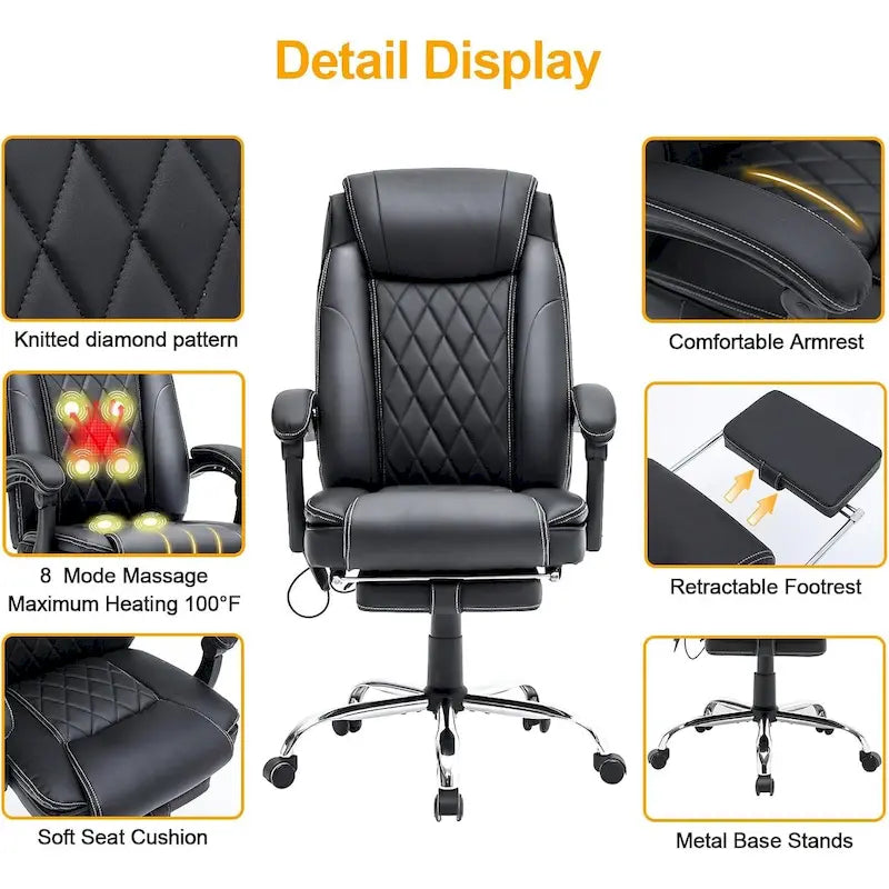 Fauteuil de bureau de direction ergonomique et chauffant