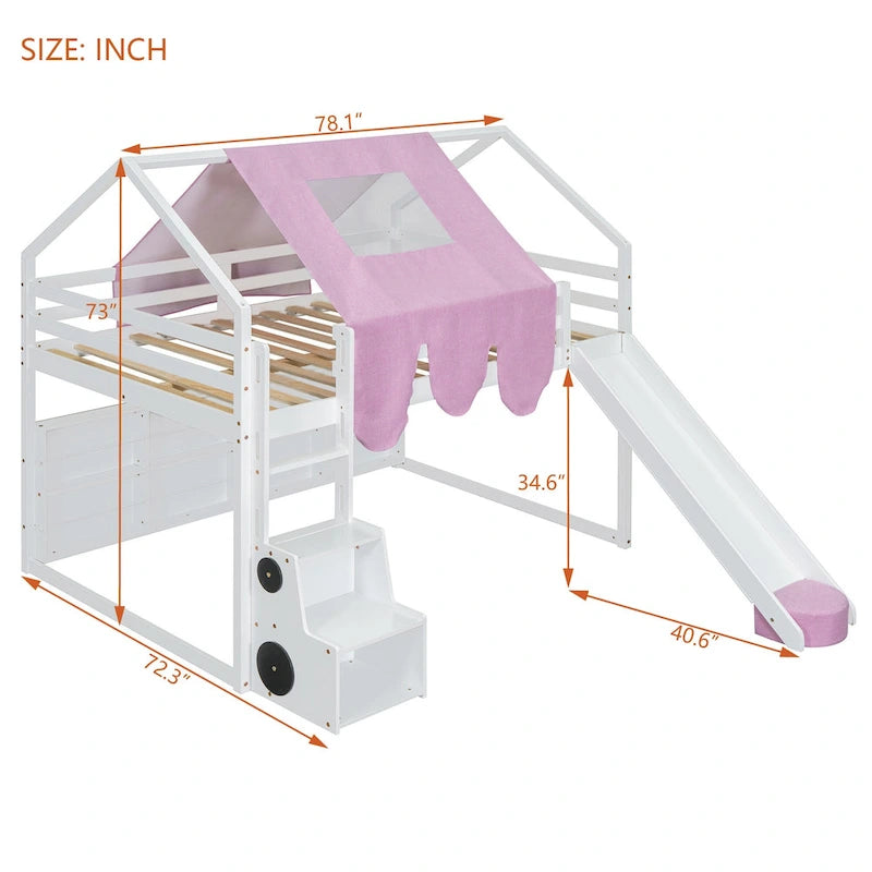 Lit mezzanine double en bois avec cadre de lit en forme de maison
