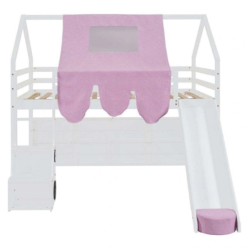 Lit mezzanine double en bois avec cadre de lit en forme de maison