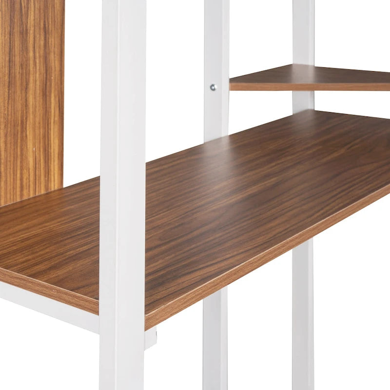 Lit mezzanine simple en métal avec échelle, barrière, étagères et bureau