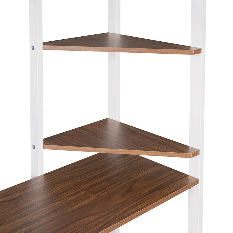 Lit mezzanine simple en métal avec échelle, barrière, étagères et bureau