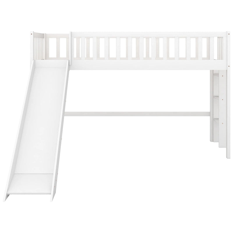 Lit mezzanine bas en bois simple avec échelle et toboggan pour enfants, garçons et filles