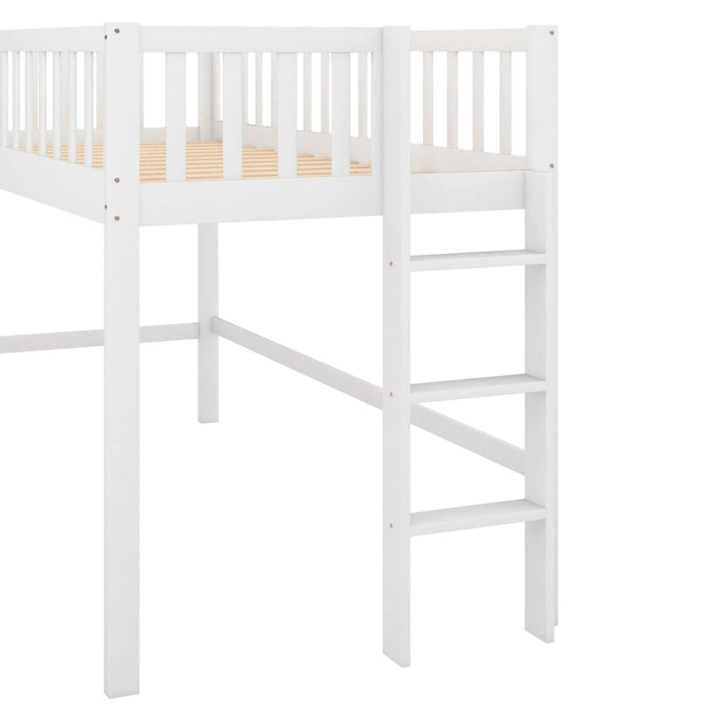 Lit mezzanine bas en bois simple avec échelle et toboggan pour enfants, garçons et filles