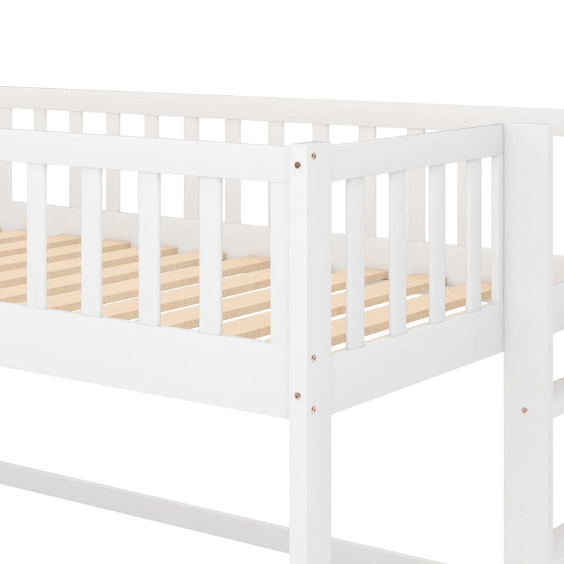 Lit mezzanine bas en bois simple avec échelle et toboggan pour enfants, garçons et filles