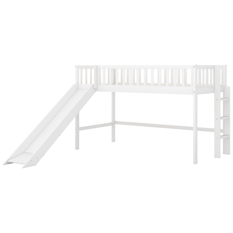 Lit mezzanine bas en bois simple avec échelle et toboggan pour enfants, garçons et filles