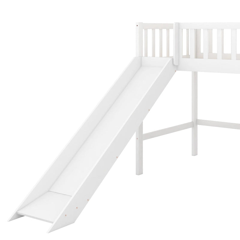 Lit mezzanine bas en bois simple avec échelle et toboggan pour enfants, garçons et filles