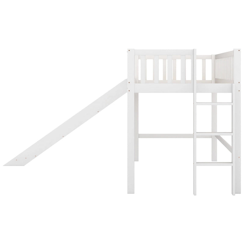Lit mezzanine bas en bois simple avec échelle et toboggan pour enfants, garçons et filles