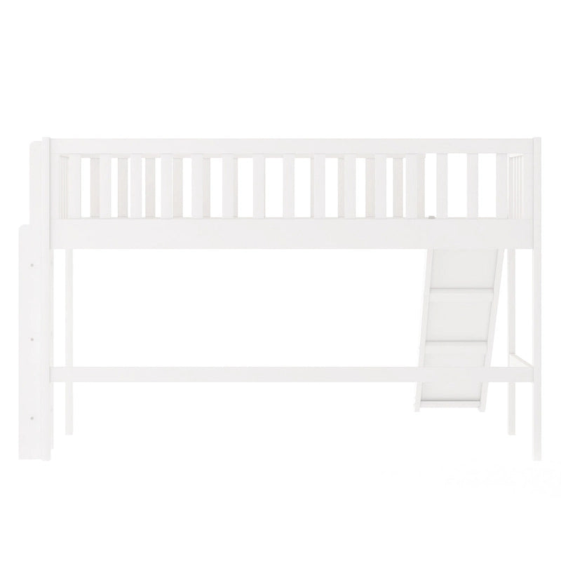Lit mezzanine bas en bois simple avec échelle et toboggan pour enfants, garçons et filles