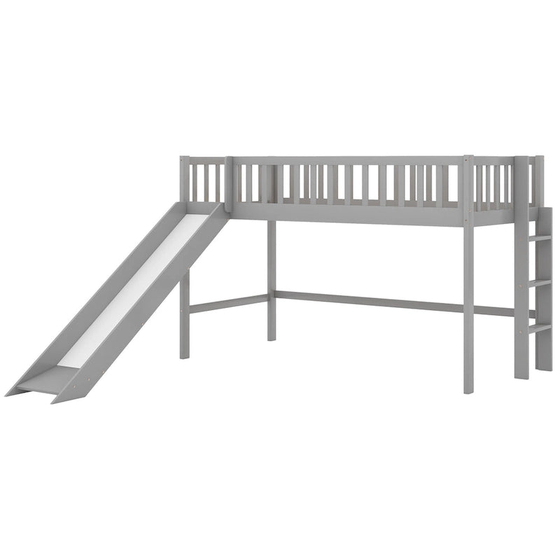Lit mezzanine bas en bois simple avec échelle et toboggan pour enfants, garçons et filles