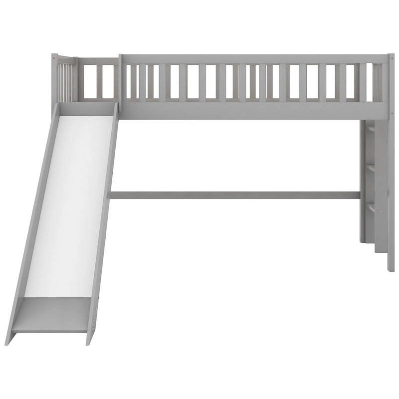 Lit mezzanine bas en bois simple avec échelle et toboggan pour enfants, garçons et filles