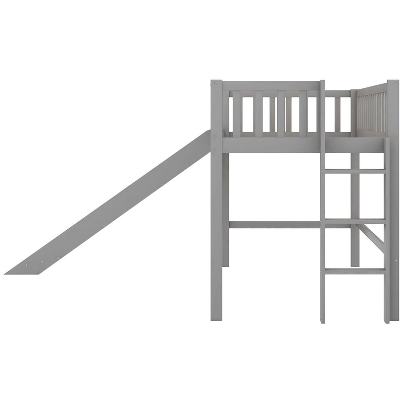 Lit mezzanine bas en bois simple avec échelle et toboggan pour enfants, garçons et filles