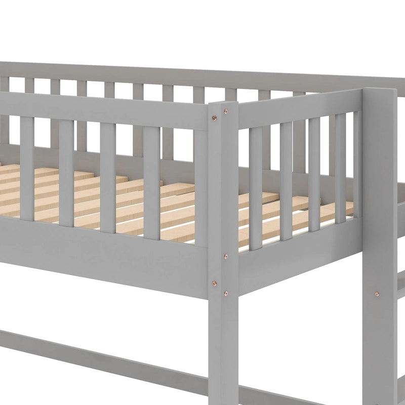 Lit mezzanine bas en bois simple avec échelle et toboggan pour enfants, garçons et filles
