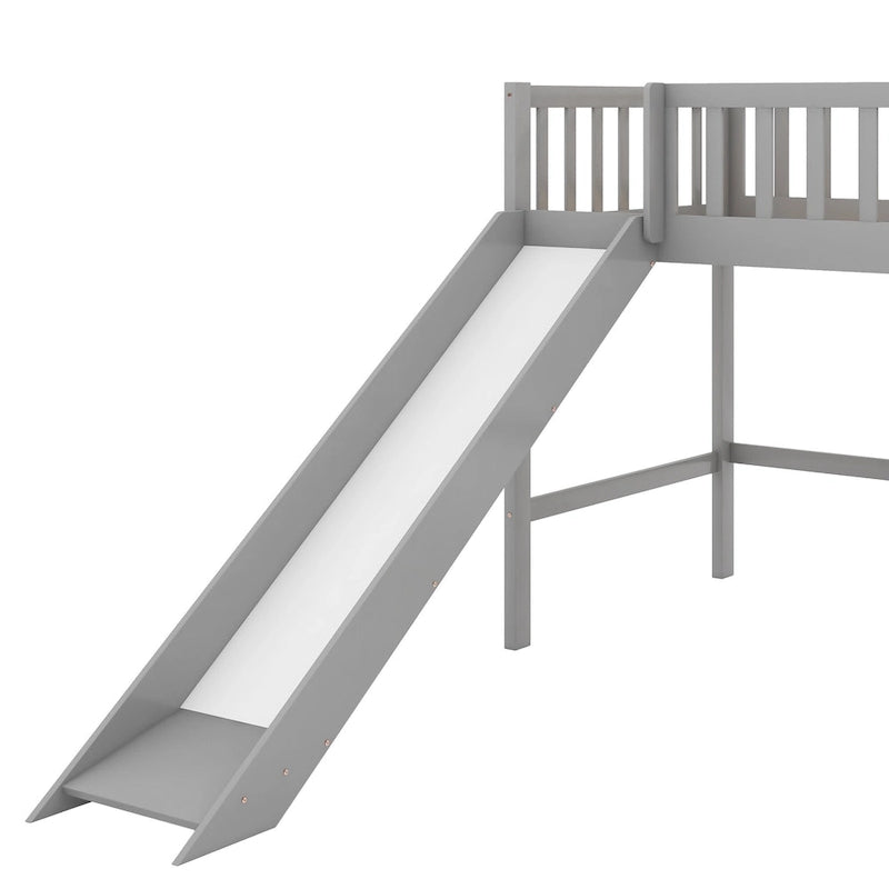 Lit mezzanine bas en bois simple avec échelle et toboggan pour enfants, garçons et filles