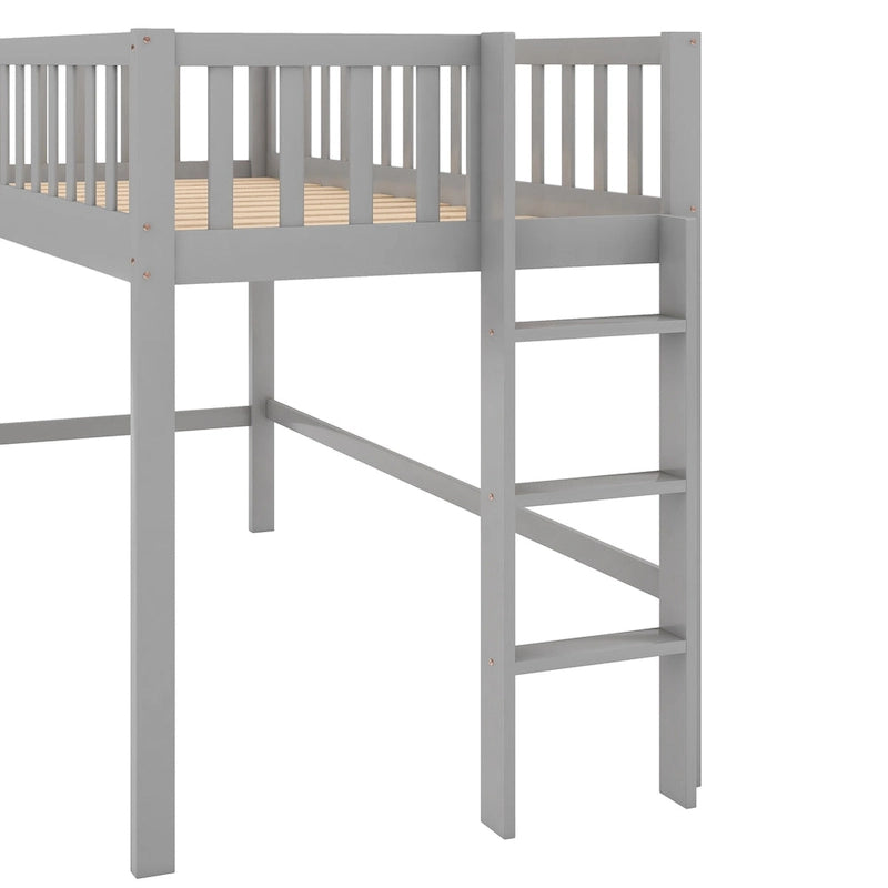 Lit mezzanine bas en bois simple avec échelle et toboggan pour enfants, garçons et filles