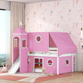 Lit mezzanine en bois massif rose clair avec toboggan