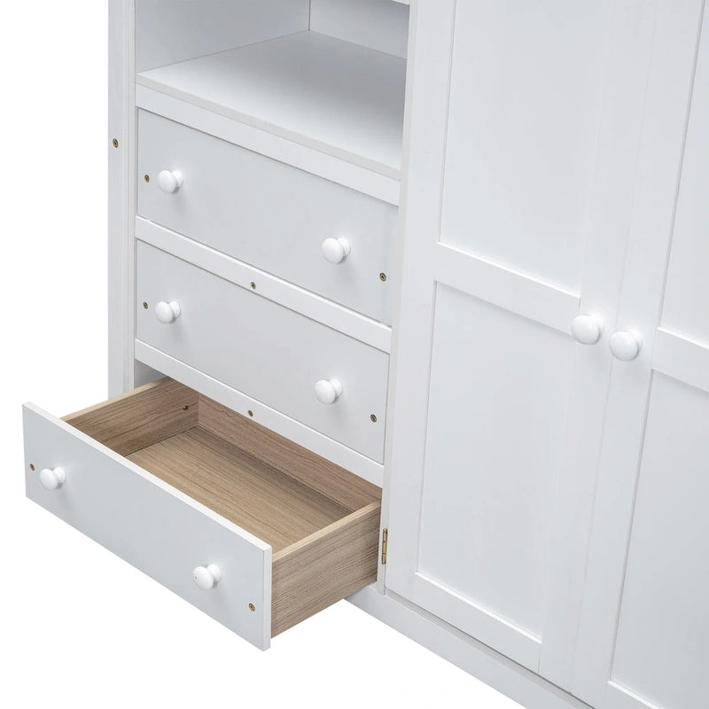Lit mezzanine double en bois massif blanc