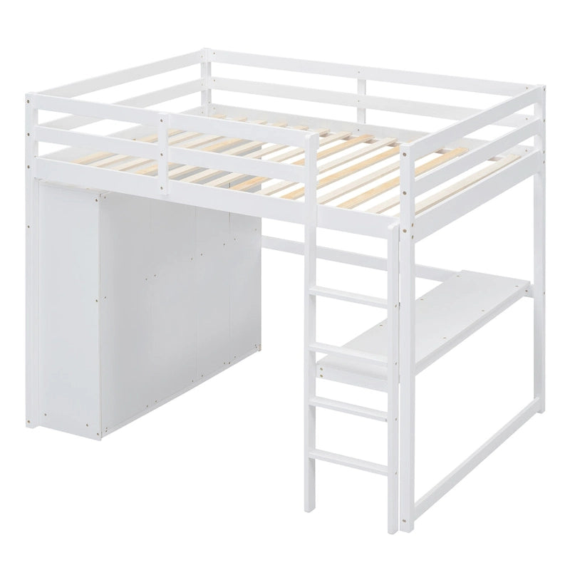 Lit mezzanine double en bois massif blanc