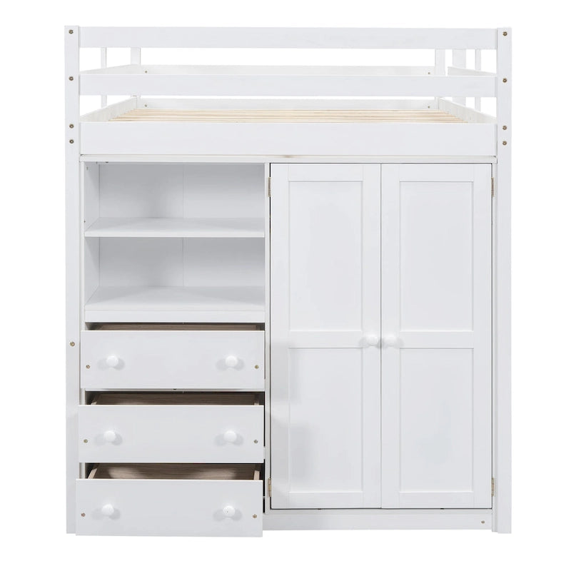 Lit mezzanine double en bois massif blanc