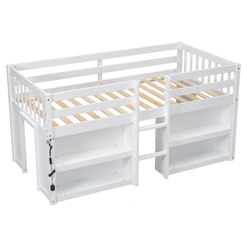 Lit surélevé bas en bois blanc, une place