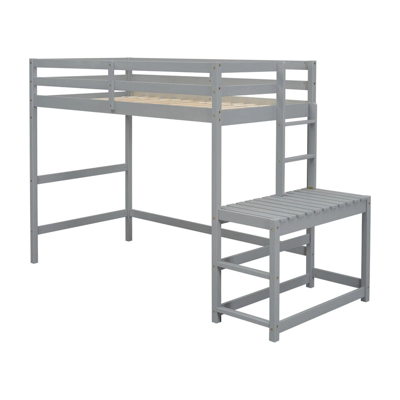 Lit superposé surélevé Gray Twin Pine avec plateforme d'accès