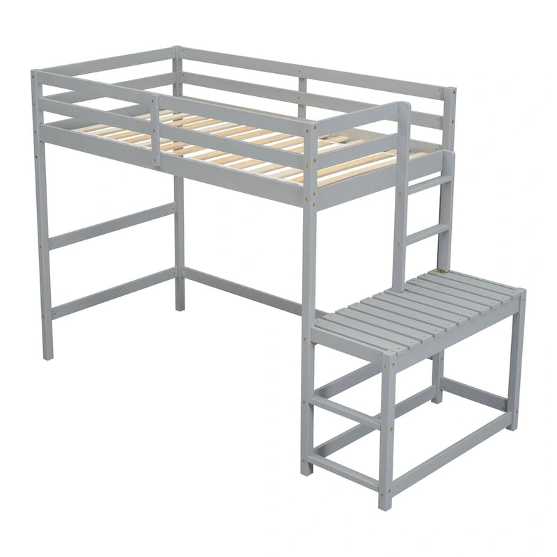 Lit superposé surélevé Gray Twin Pine avec plateforme d'accès
