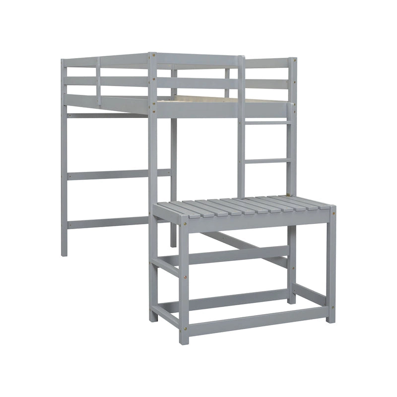 Lit superposé surélevé Gray Twin Pine avec plateforme d'accès