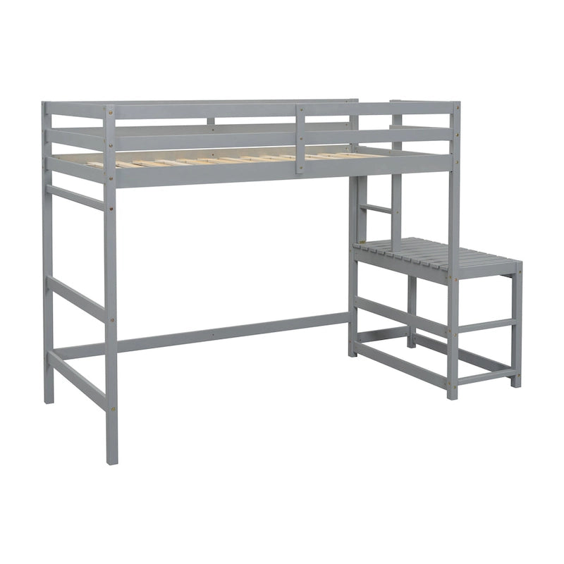 Lit superposé surélevé Gray Twin Pine avec plateforme d'accès