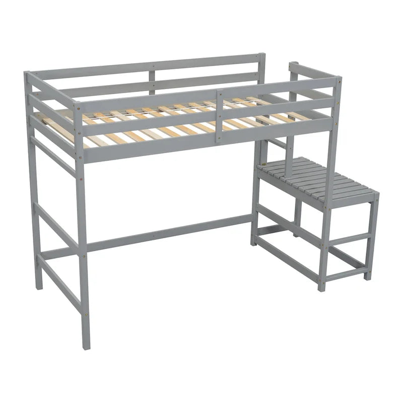 Lit superposé surélevé Gray Twin Pine avec plateforme d'accès