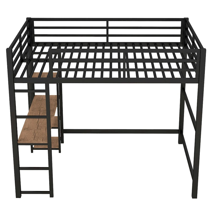 Lit mezzanine en métal avec bureau et étagères de rangement