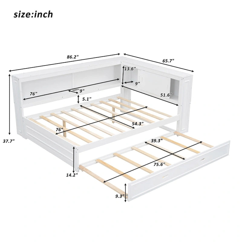 Lit plate-forme moderne en bois, canapé-lit double