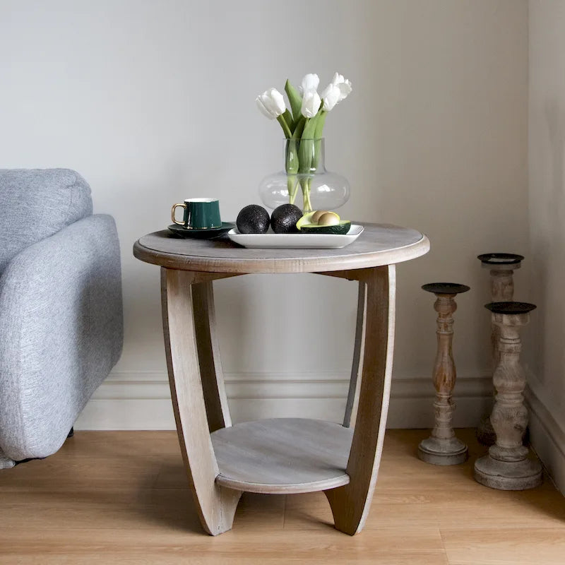 Table d'appoint rustique de ferme avec étagère de rangement