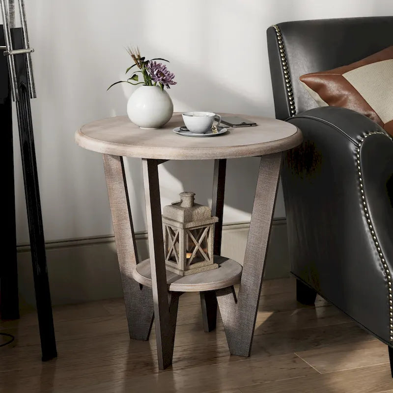 Table d'appoint rustique de ferme avec étagère de rangement