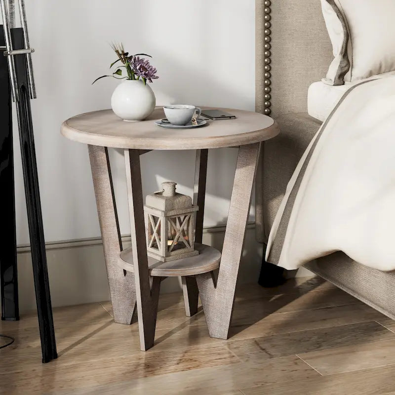Table d'appoint rustique de ferme avec étagère de rangement