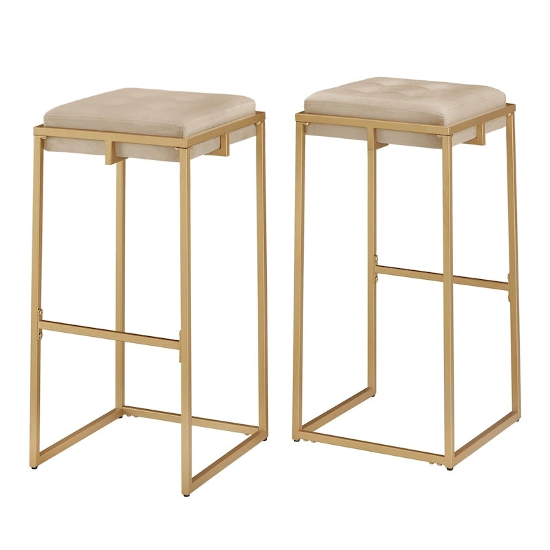 Tabouret de bar en velours doré avec dossier capitonné