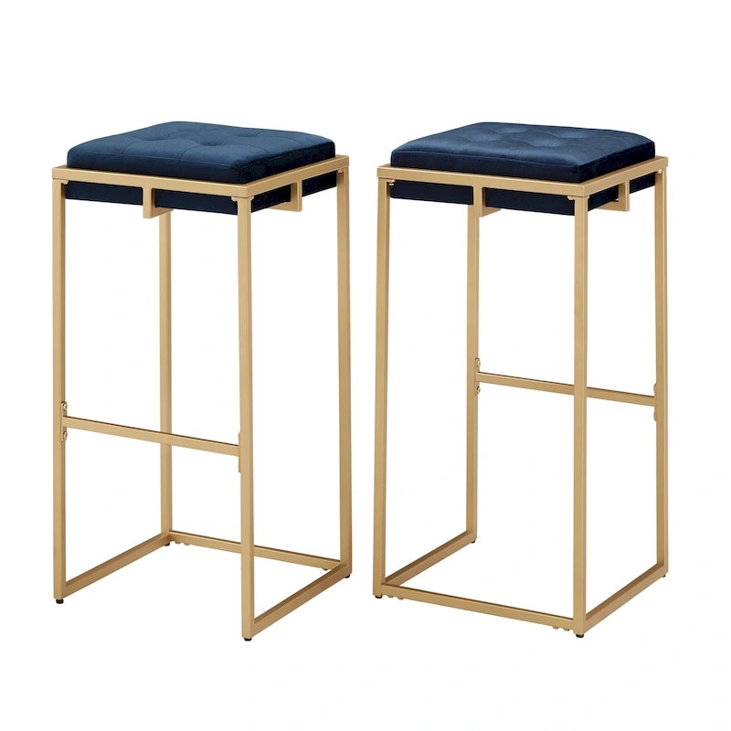 Tabouret de bar en velours doré avec dossier capitonné