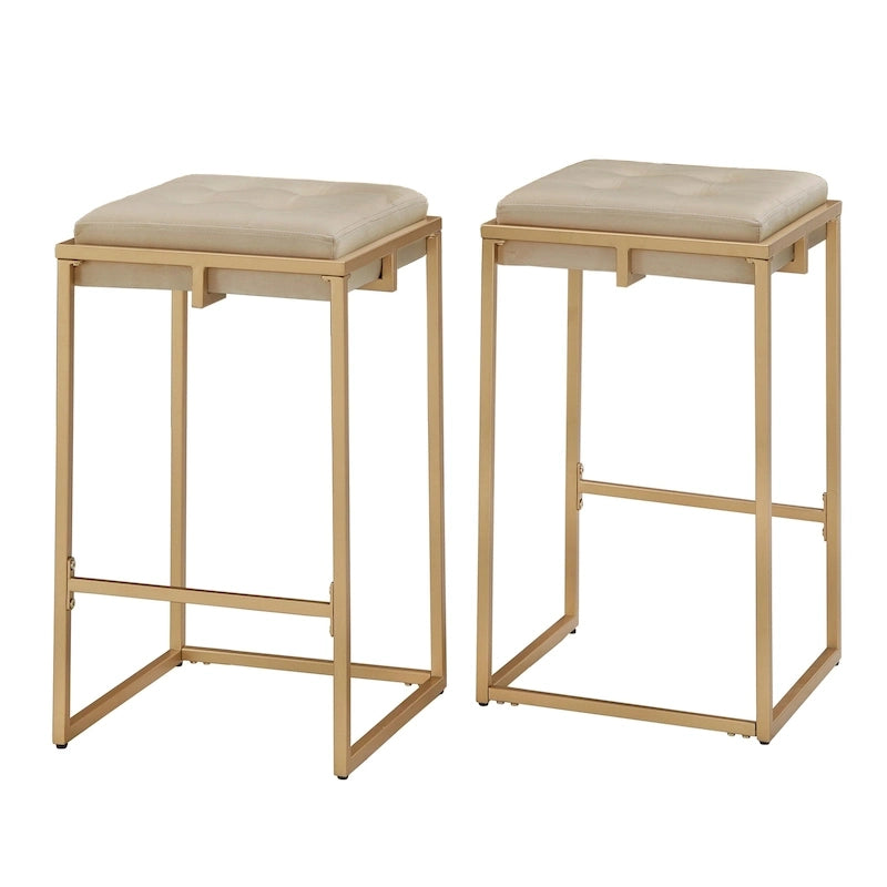 Tabouret de bar en velours doré avec dossier capitonné