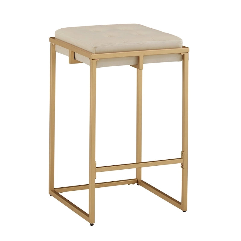 Tabouret de bar en velours doré avec dossier capitonné