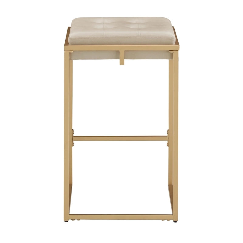 Tabouret de bar en velours doré avec dossier capitonné