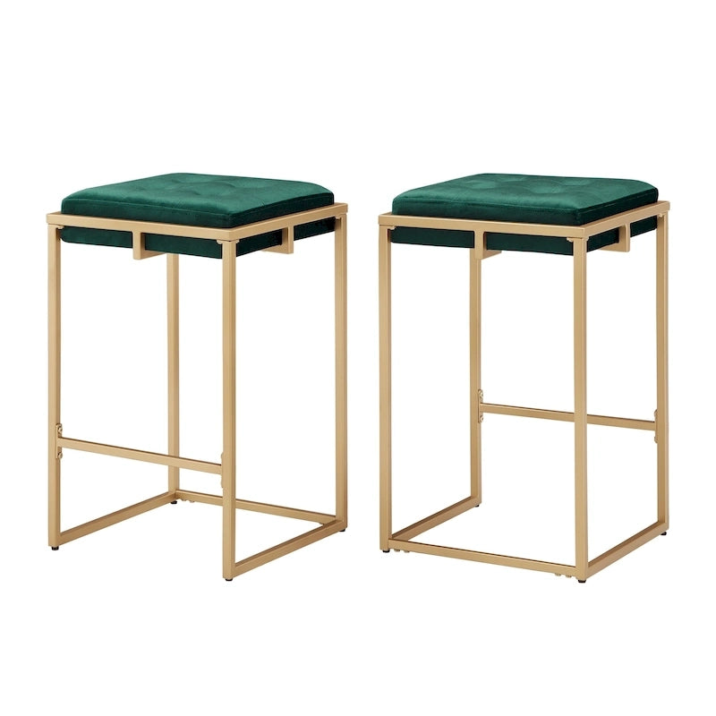 Tabouret de bar en velours doré avec dossier capitonné