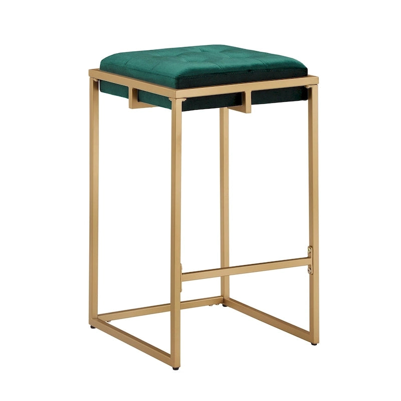 Tabouret de bar en velours doré avec dossier capitonné