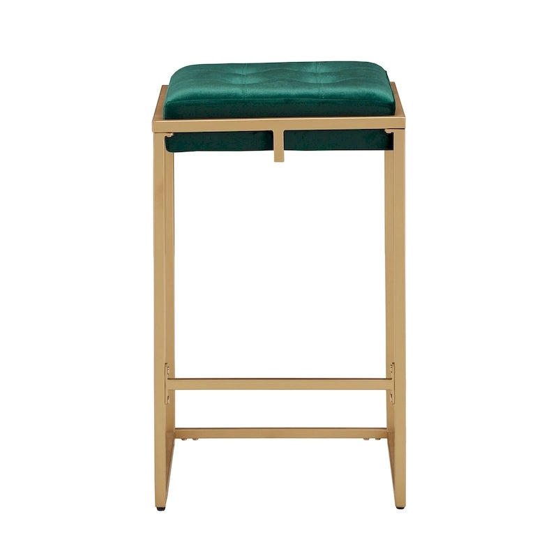 Tabouret de bar en velours doré avec dossier capitonné