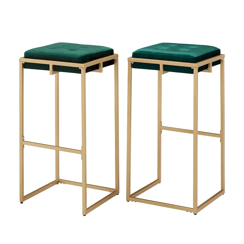 Tabouret de bar en velours doré avec dossier capitonné