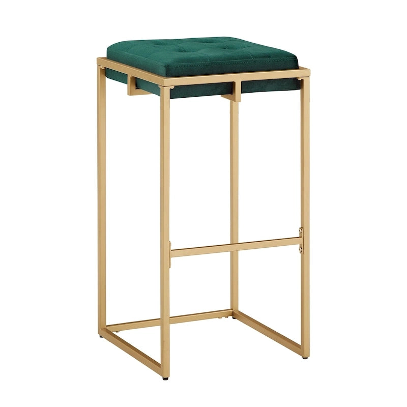 Tabouret de bar en velours doré avec dossier capitonné
