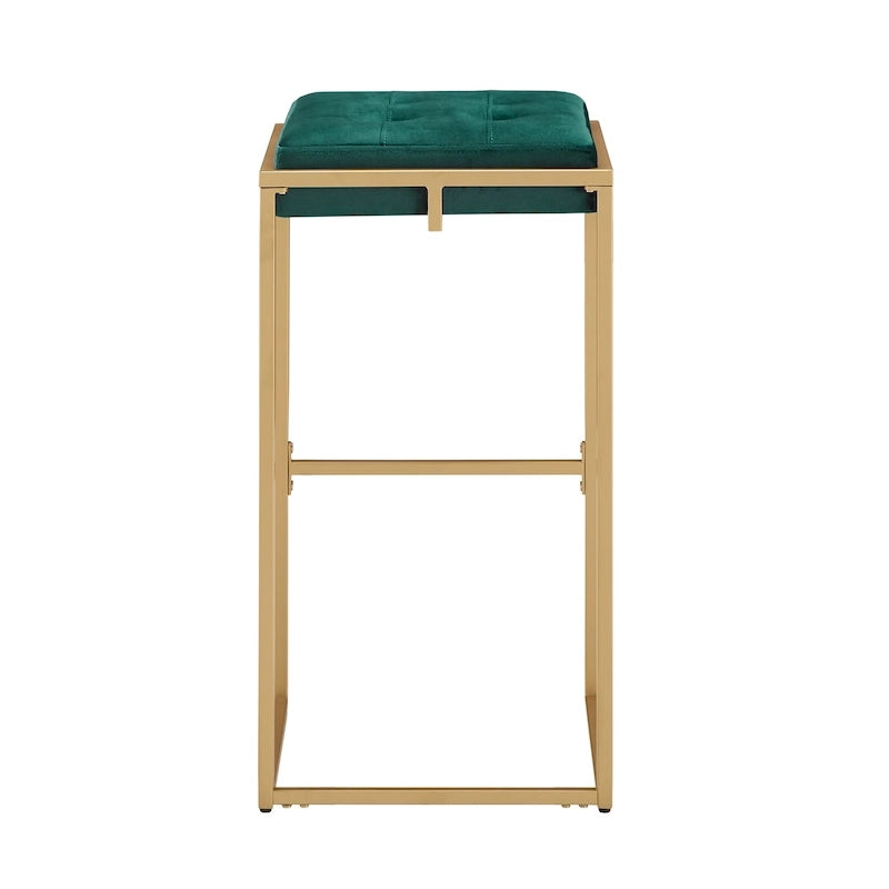 Tabouret de bar en velours doré avec dossier capitonné