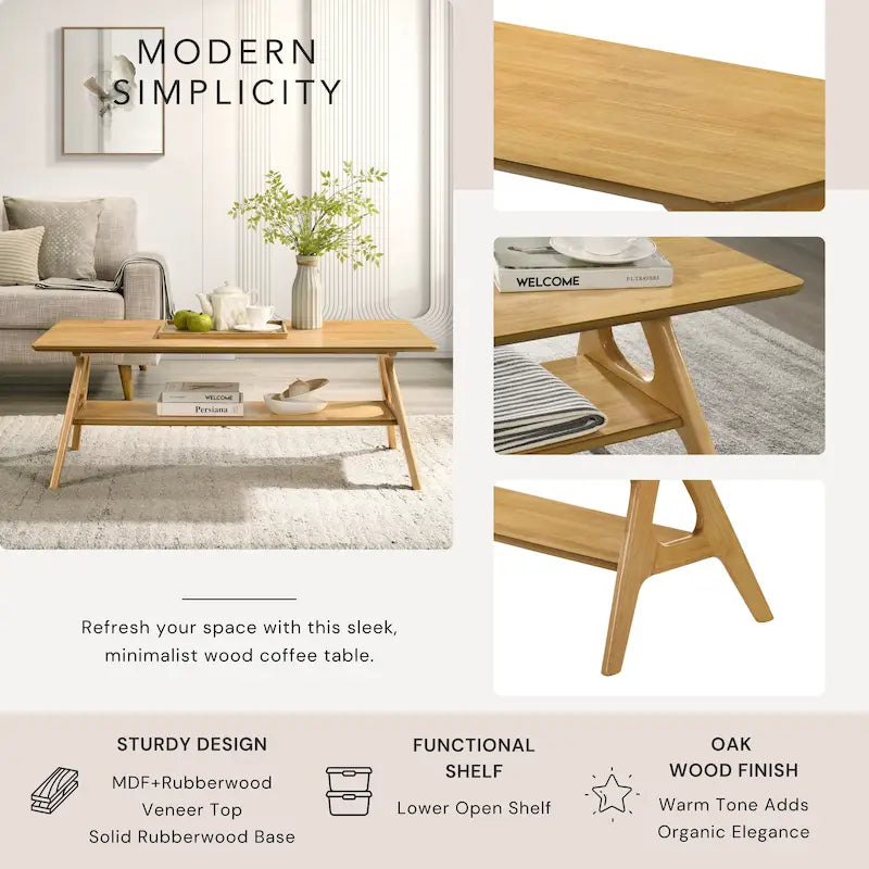 Table basse en bois Mid-Century Modern Arona avec étagère de Roundhill Furniture