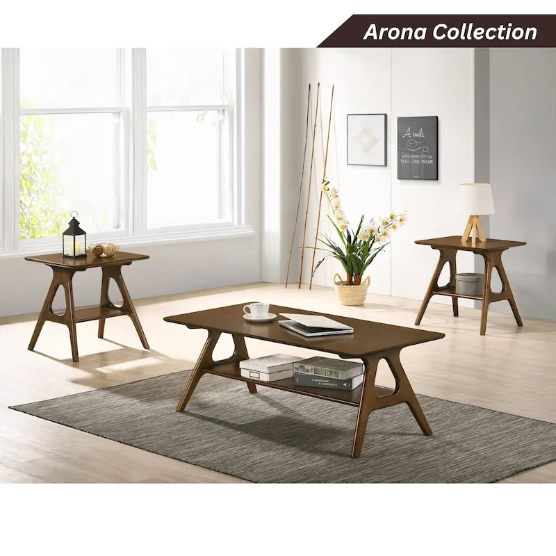 Table basse en bois Mid-Century Modern Arona avec étagère de Roundhill Furniture