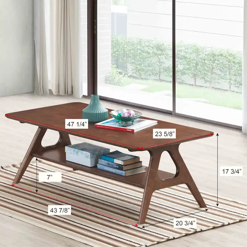 Table basse en bois Mid-Century Modern Arona avec étagère de Roundhill Furniture